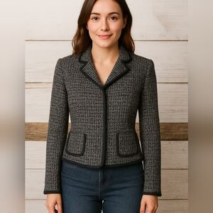 Bergdorf Goodman Grey Brown Silk Lined Wool Tweed High-end Blazer Size S